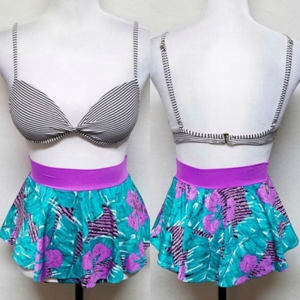 RARE Vtg 80s Crystal Bay Mixed Print Skirt Bikini